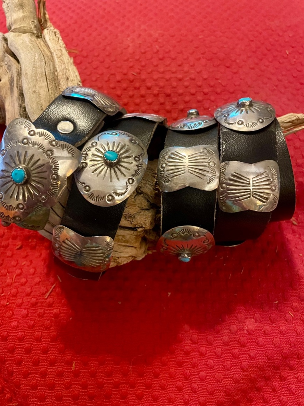 Vintage Native American Sterling Silver Turquoise Concho Belt - Picture 2 of 6